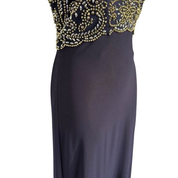 Cachet Womens Formal Beaded Illusion Neck USA Made Y2K Navy Dress Long sz 4 - Picture 3 of 15